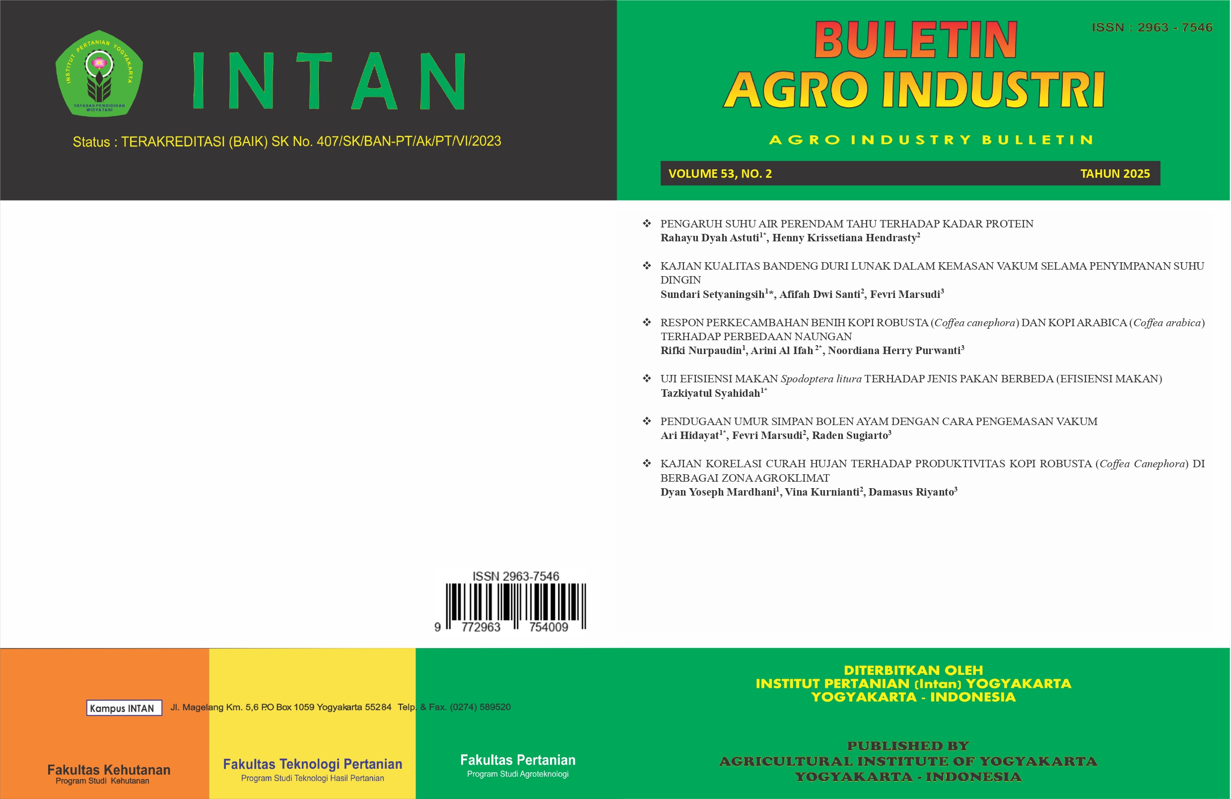 					View Vol. 53 No. 2 (2025): Bulletin Agro Industri
				